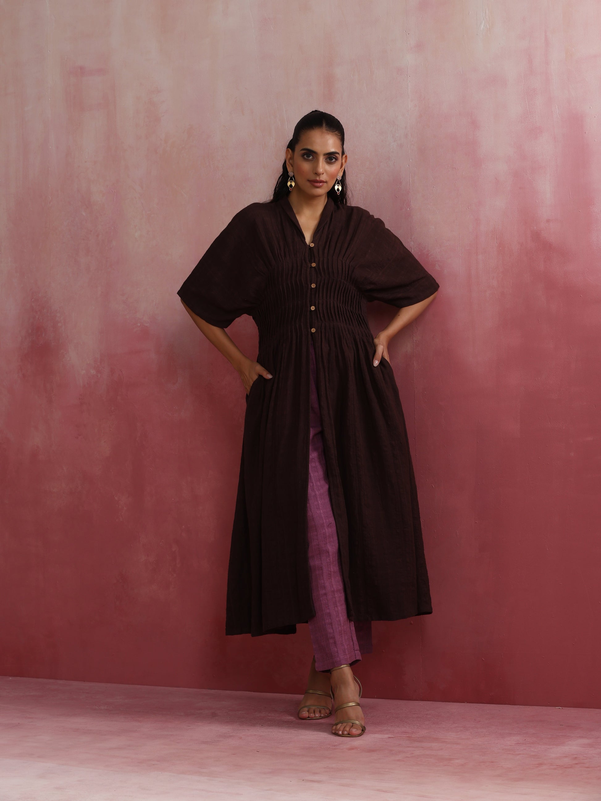 trueBrowns Cola Cotton Dobby Pleated Kurta Set 