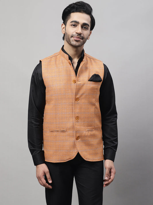 Even Apparels Men's Orange Nehru Jacket With Welt Pockets 