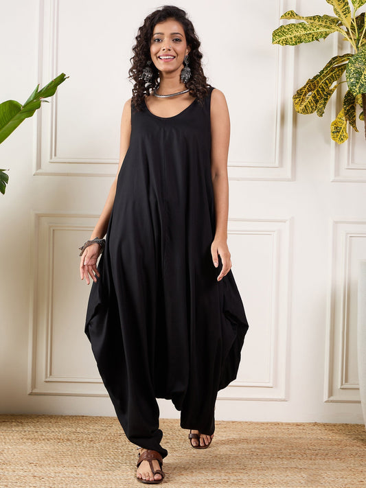 InWeave Black Round Sleeveless Jumpsuit 