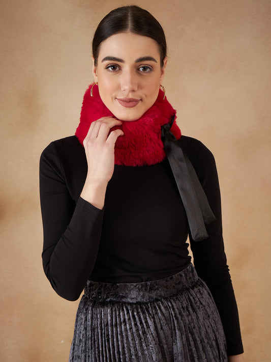 InWeave Women's Cherry Red Fur Neckpiece 