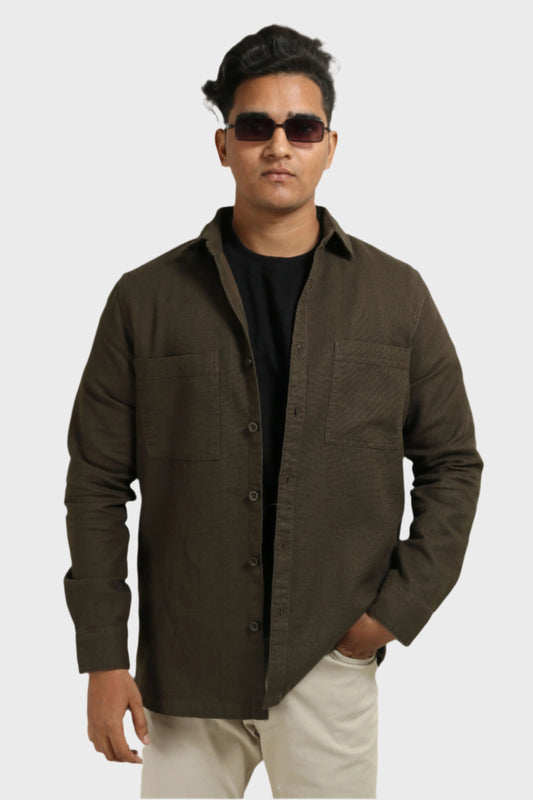 Xkind Olive Green Regular Fit Shacket  Grab2Buy Xkind Grab2Buy