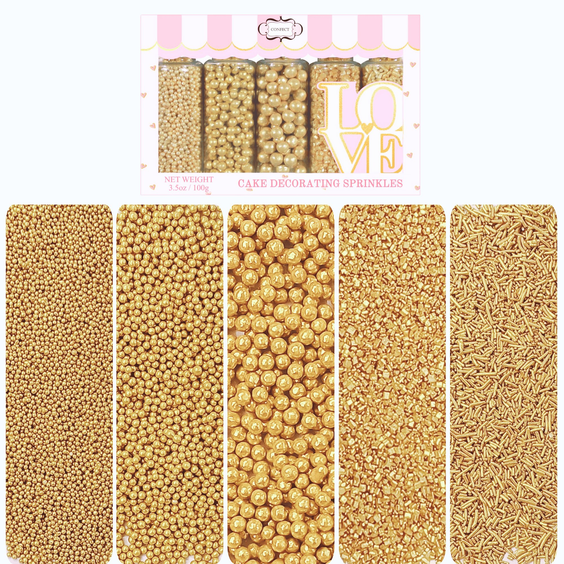 Confect Sprinkles for Cakes & Cupcakes Decoration | USP-17(CH Gold)