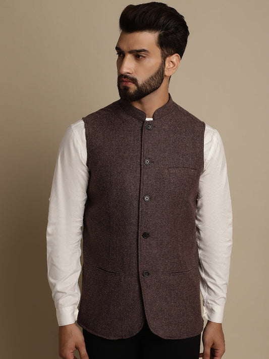 Even Apparels Men's Brown Mandarin Collar Waistcoat - Grab2buy