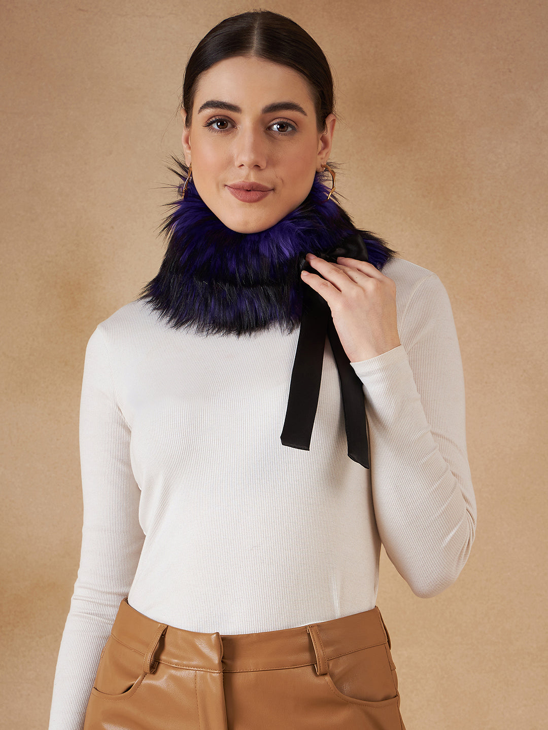 InWeave Women's Purple Black Fur Neckpiece 