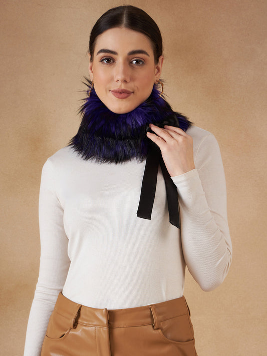 InWeave Women's Purple Black Fur Neckpiece 