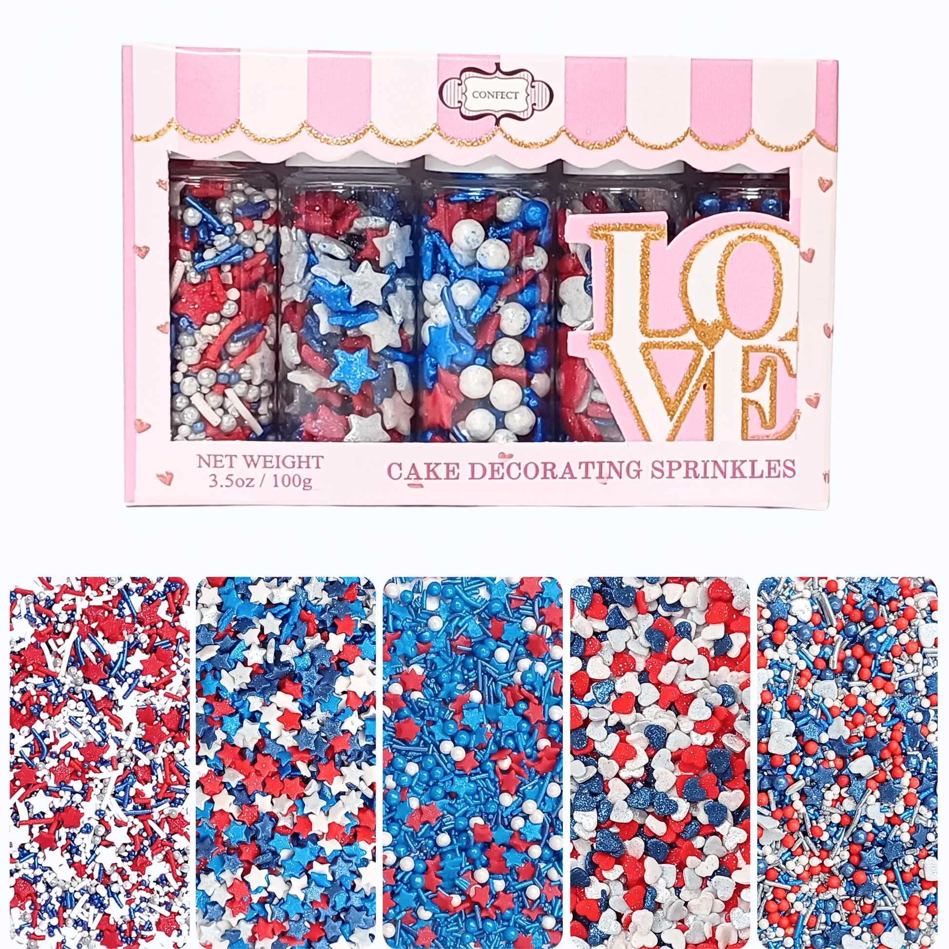 Confect Heart & Star Sprinkles | Pearls & Jimmies | Ultimate Avenger Patriotic Sprinkles