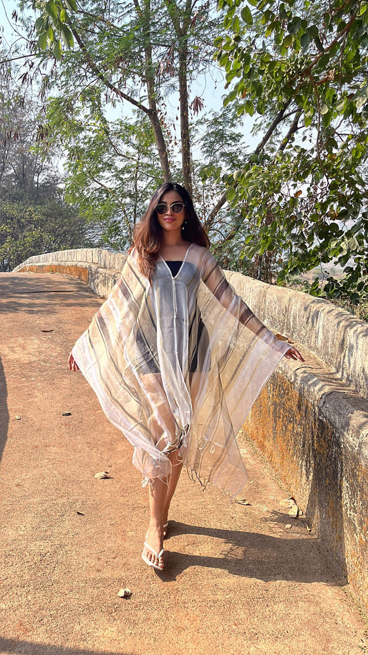 Noroke Silk Fabric Striped Silk Beachwear Cover Up | Swadesiicart