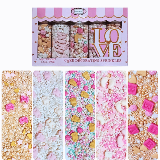 Confect Girls Baby Shower Sprinkles | Mix Heart, Teddy, Baby Feed Bottle & Baby Feet Sprinkles