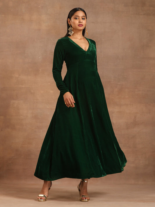 trueBrowns Green Velvet Dress 