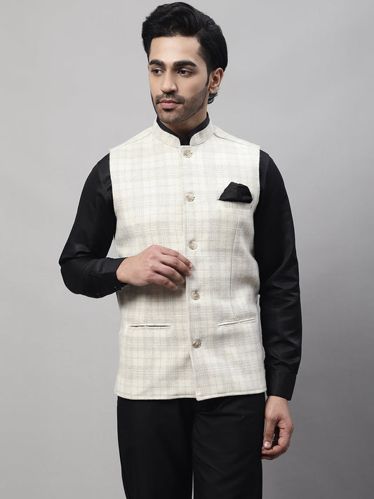 Even Apparels Men's Cream Pure Wool Nehru Jacket 