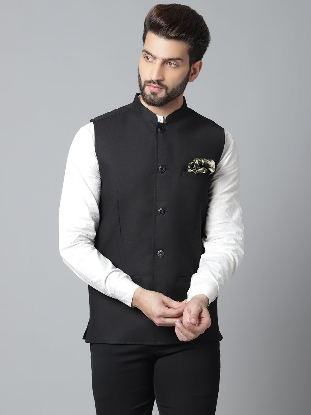 Even Apparels Men's Black Nehru Jacket With Welt Pockets 