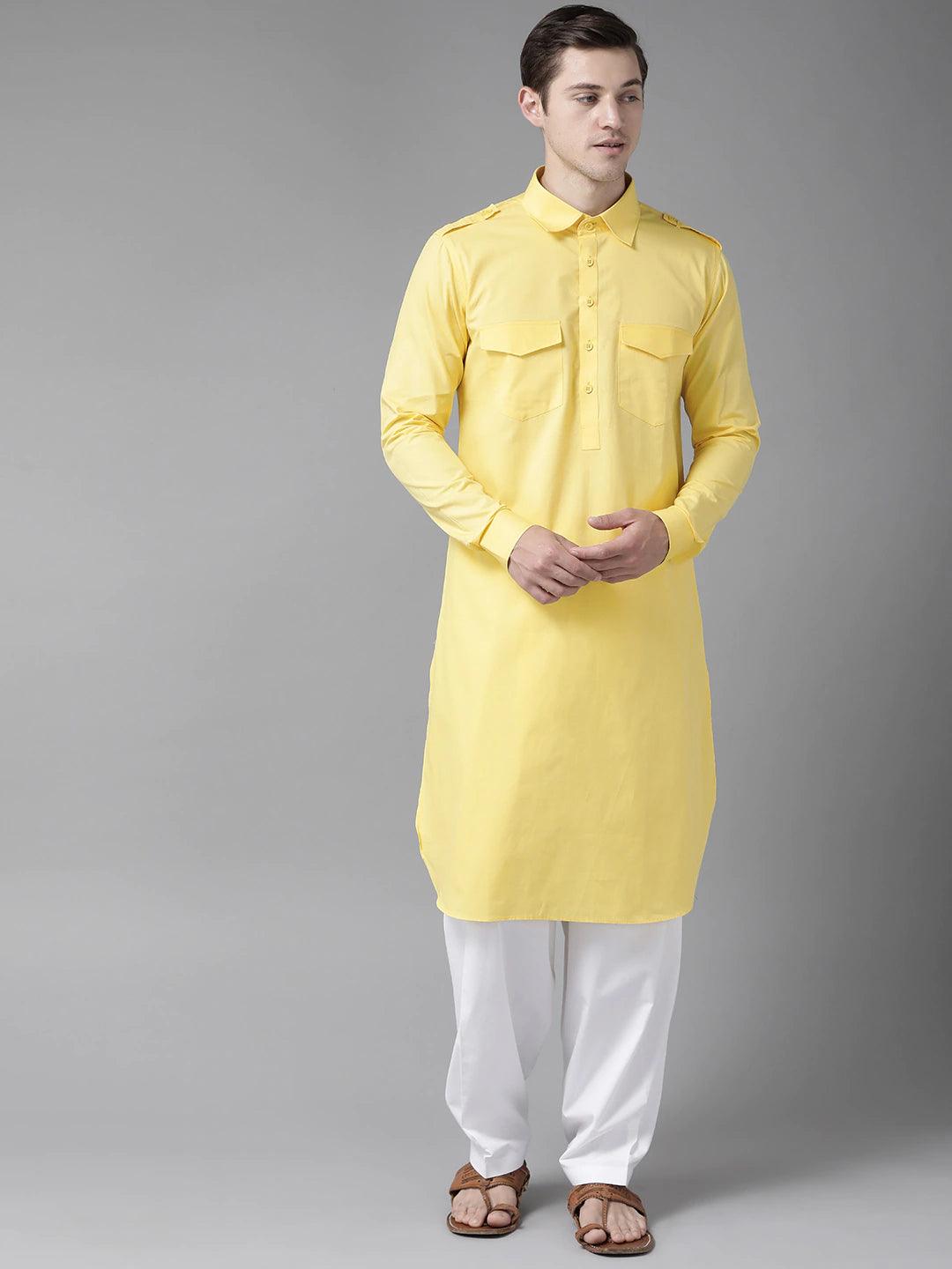 Fabmade Yellow Pathani Suit