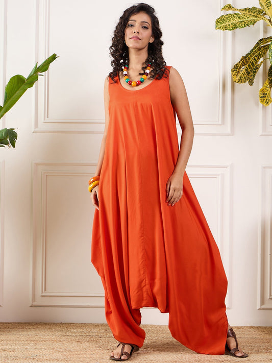 InWeave Orange Round Sleeveless Jumpsuit 