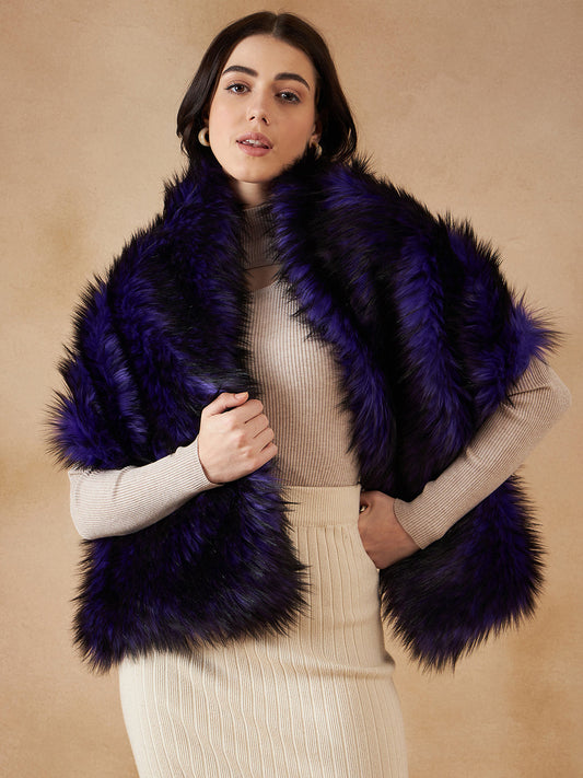 InWeave Purple Black Faux Fur Cape 