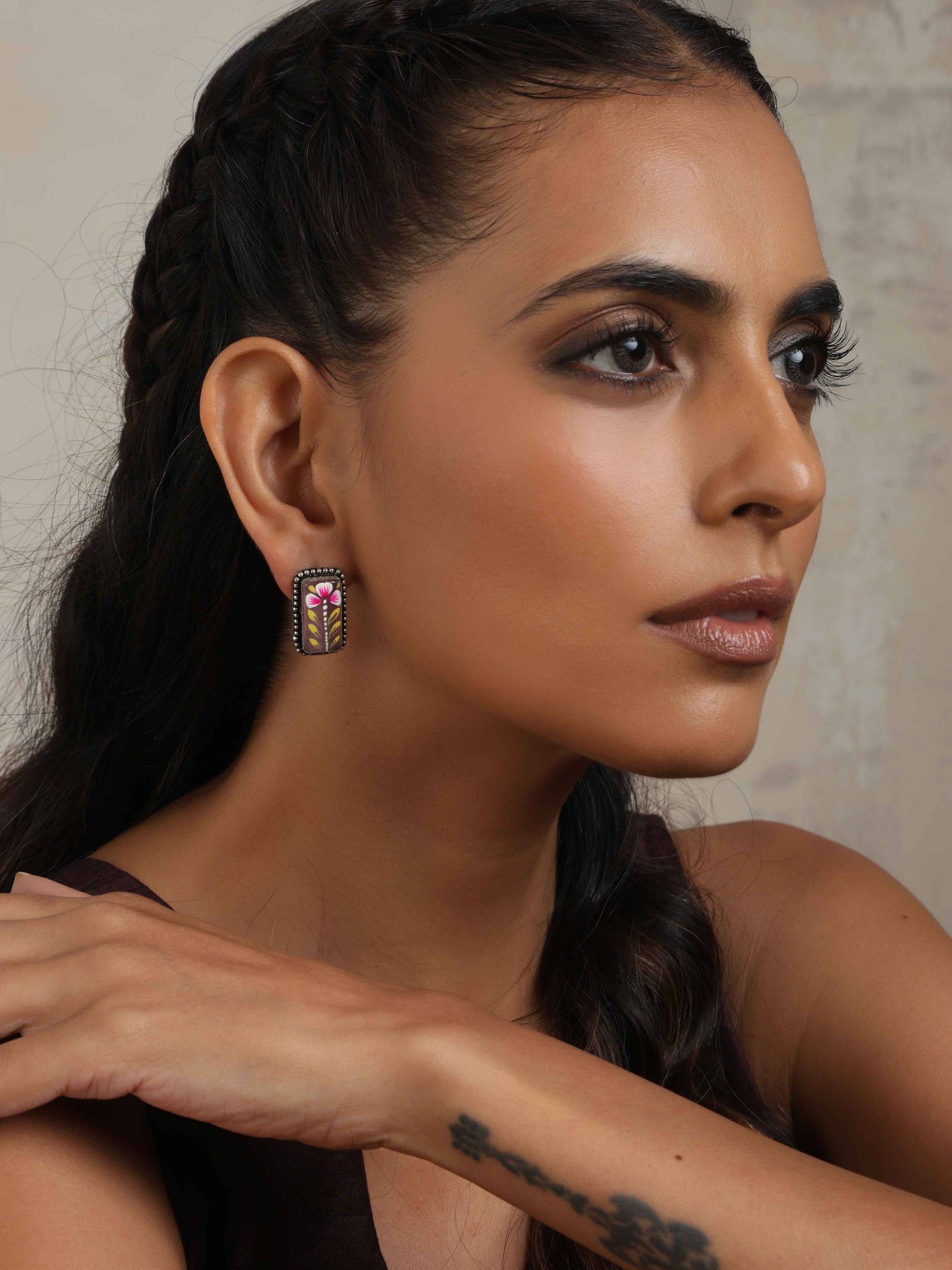 trueBrowns Silver Tone Handpainted Stud Earrings Truebrowns Lifestyle