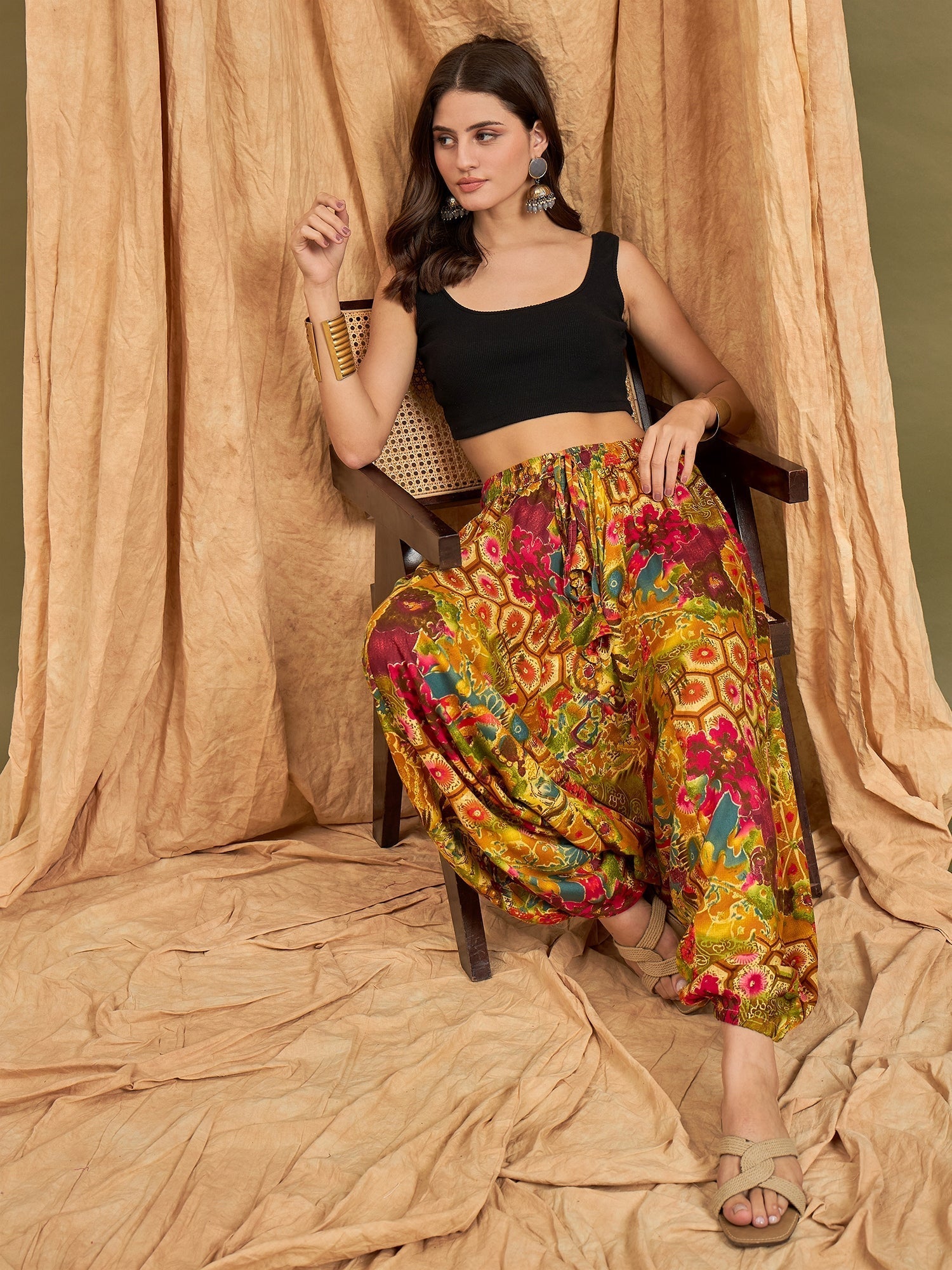 InWeave Mustard Multi Flower Harem Pant 