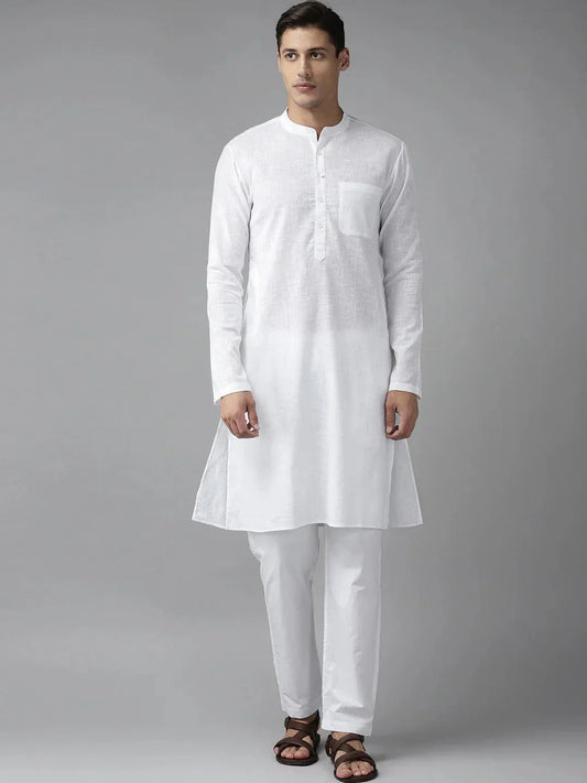 Fabmade Men White Cotton Linen Kurta