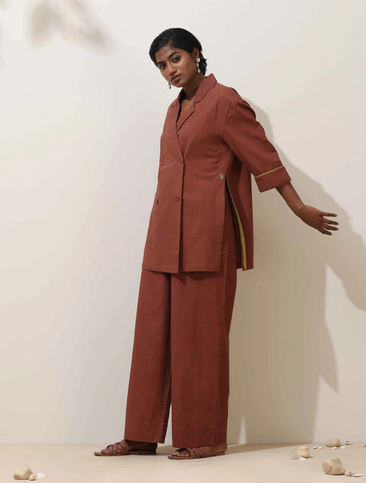 trueBrowns Brown Cotton Linen Co-Ord Set