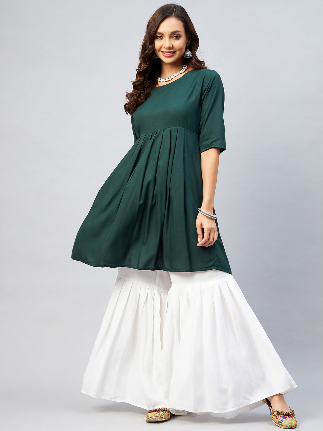 InWeave Women's Dark Green Short Anarkali Kurta 