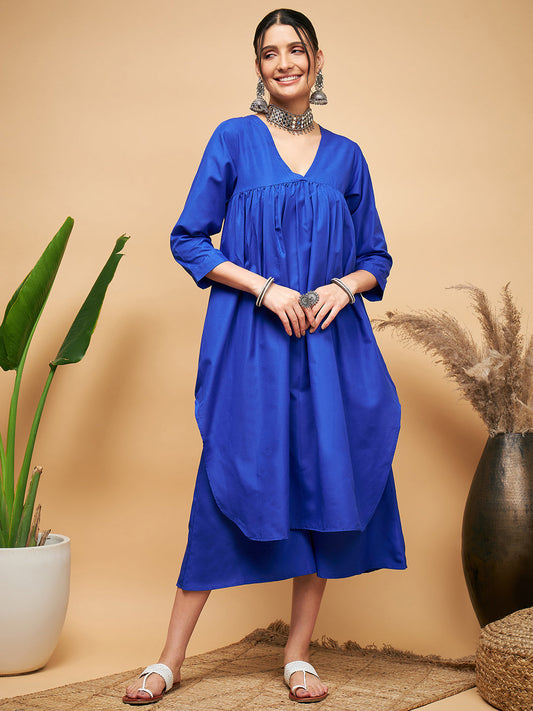 InWeave Women's Ink Blue Flared Kurta Palazzo Set 