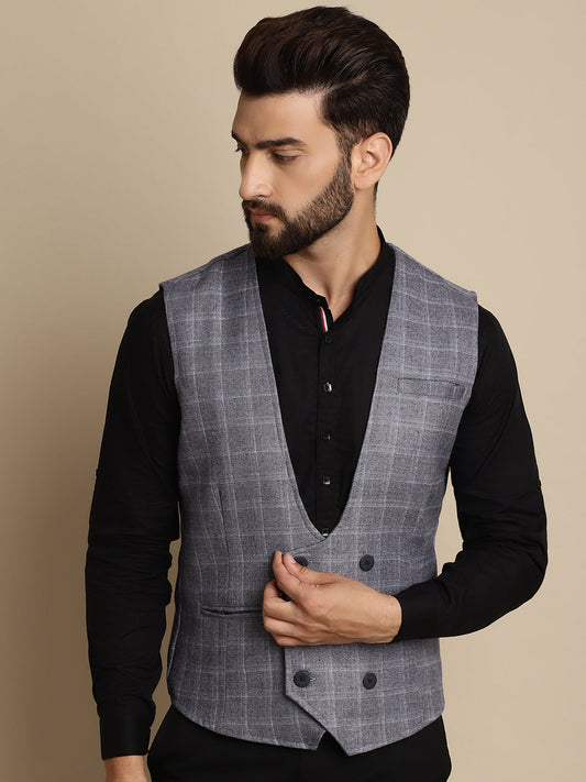 Even Apparels Men's Grey Double Breast Waistcoat - Grab2buy
