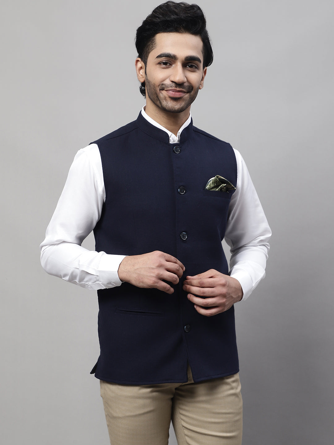 Even Apparels Men's Blue Pure Wool Nehru Jacket 