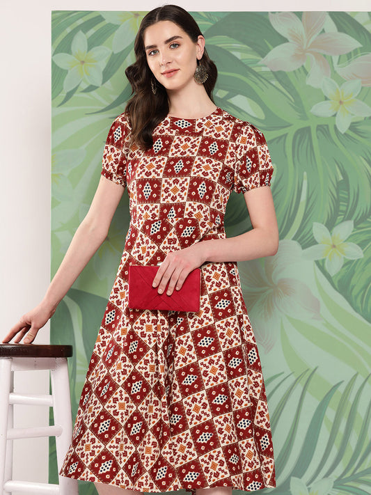 InWeave Women's Maroon Square Dress 
