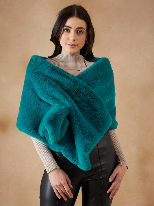 InWeave Women's Cyan Blue Long Faux Fur Cape 