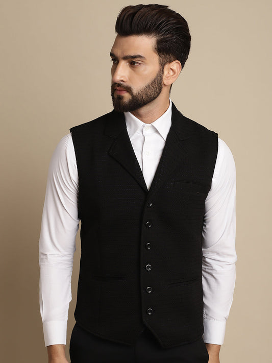 Even Apparels Men's Black Waistcoat with Notched Lapel - Grab2buy