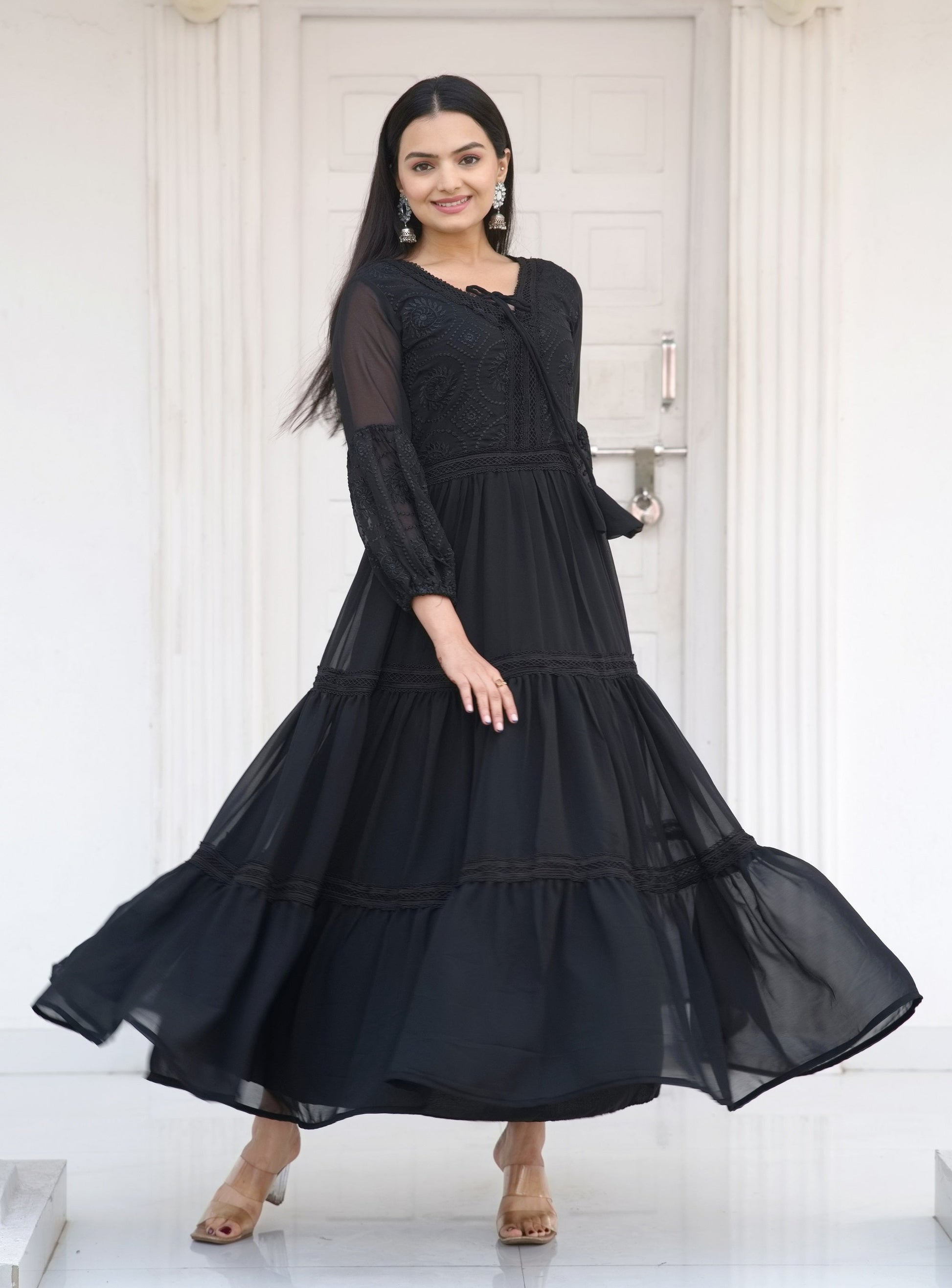 Teeya Creation Black Color Faux Georgette Silk Heavy Embroidery Work Fully Stitched Gown