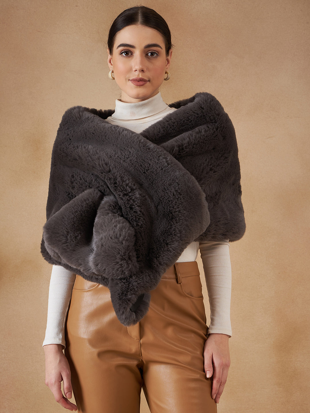 InWeave Slaty Grey Long Faux Fur Cape 