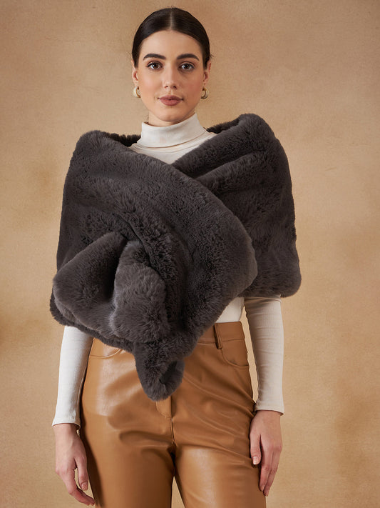 InWeave Slaty Grey Long Faux Fur Cape 