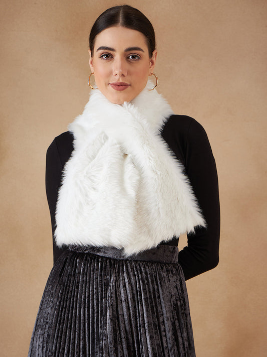 InWeave Women's Pure White Faux Fur Neck Warmer 