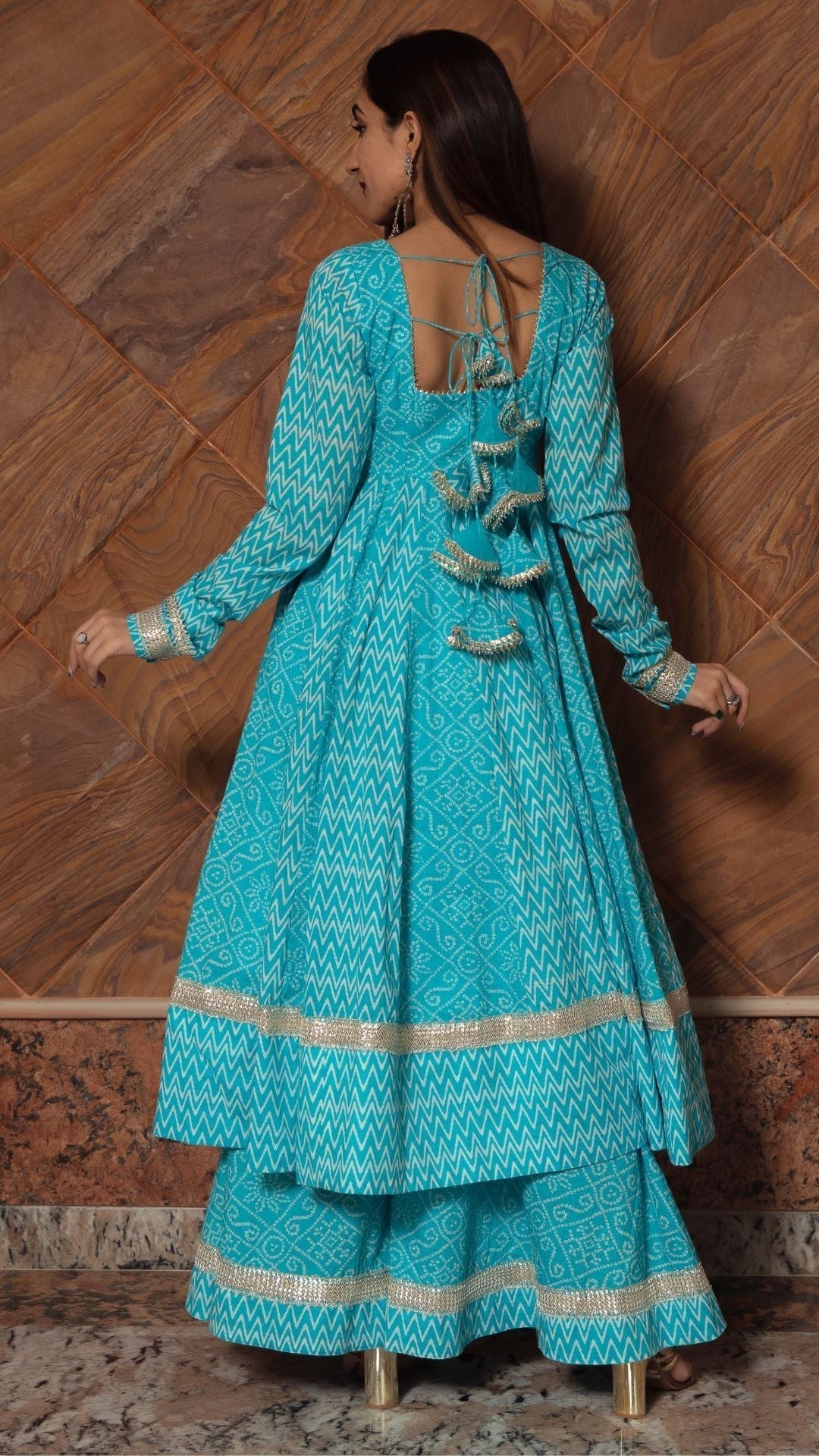 Pomcha Jaipur Neelkari Blue Cotton Anarkali Set 