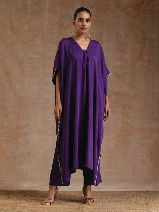 trueBrowns Violet Modal Satin Kaftan Kurta Set 