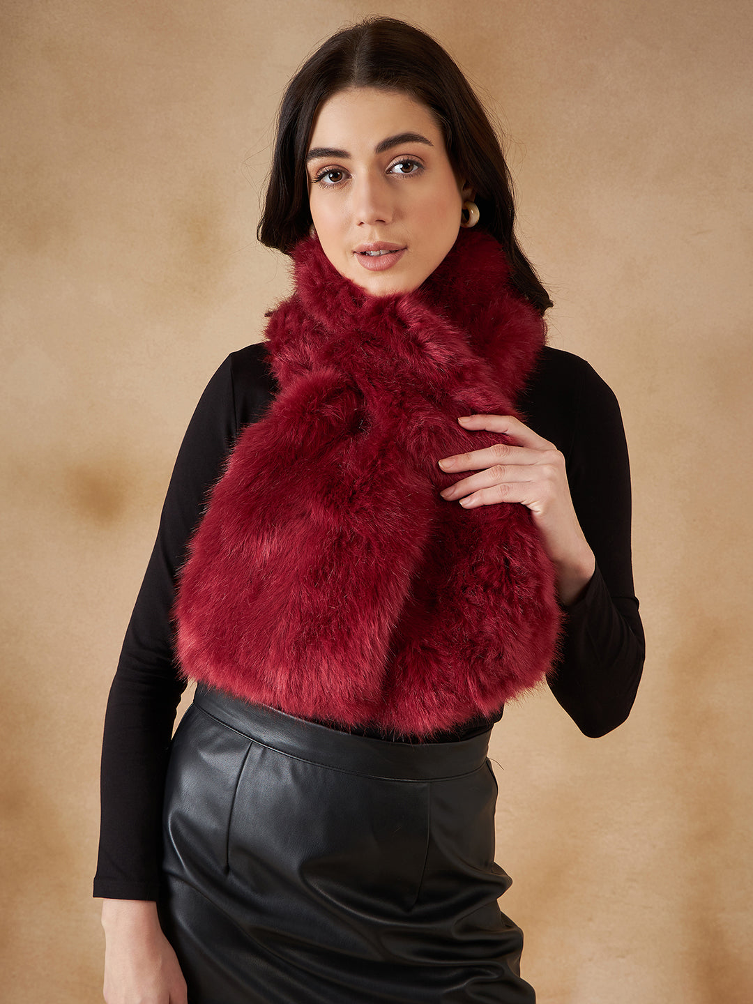 InWeave Women's Bright Rust Faux Fur Neck Warmer 
