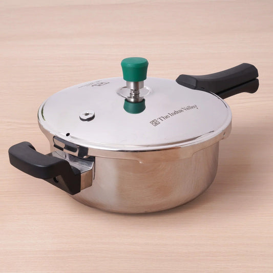 The Indus Valley Tri-ply Stainless Steel Pressure Pan, Premium Quality, 3 Layer Thick Body, Heavy Bottom, 100% Food-safe, ISI Certified, Induction & Gas, 3.5/5L  Grab2Buy The Indus Valley Grab2Buy