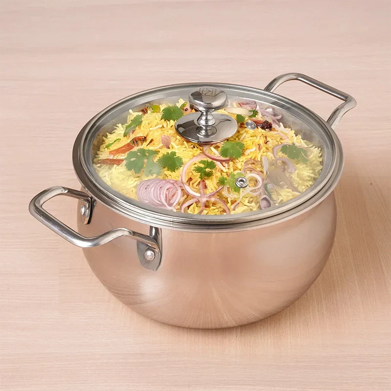 The Indus Valley TurboCuk Tri-ply Stainless Steel Handi Casserole/ Biryani Cooking Pot+ Glass Lid, Premium Quality, 3 Layer Thick Body, 100% Toxin-free, Non-stick, Induction & Gas, 4L  Grab2Buy The Indus Valley Grab2Buy