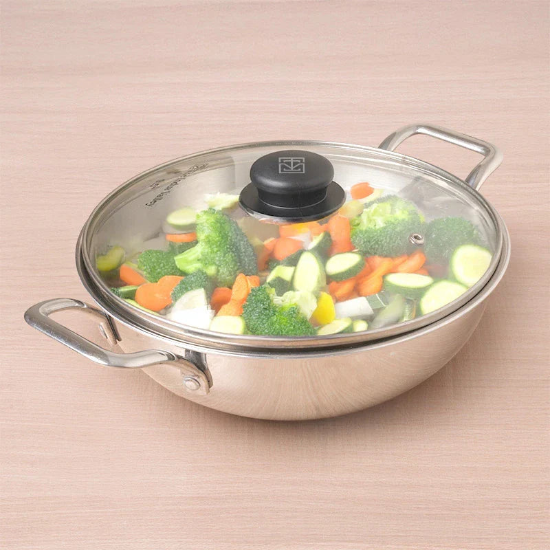 The Indus Valley TurboCuk Tri-ply Stainless Steel Kadai+ Glass Lid, Premium Quality, 3 Layer Thick Body, 100% Toxin-free, Non-stick, Induction & Gas, 1.7/2.7/3.5L  Grab2Buy The Indus Valley Grab2Buy