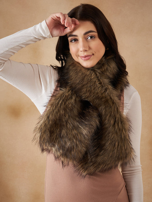 InWeave Women's Beige Print Faux Fur Neck Warmer 