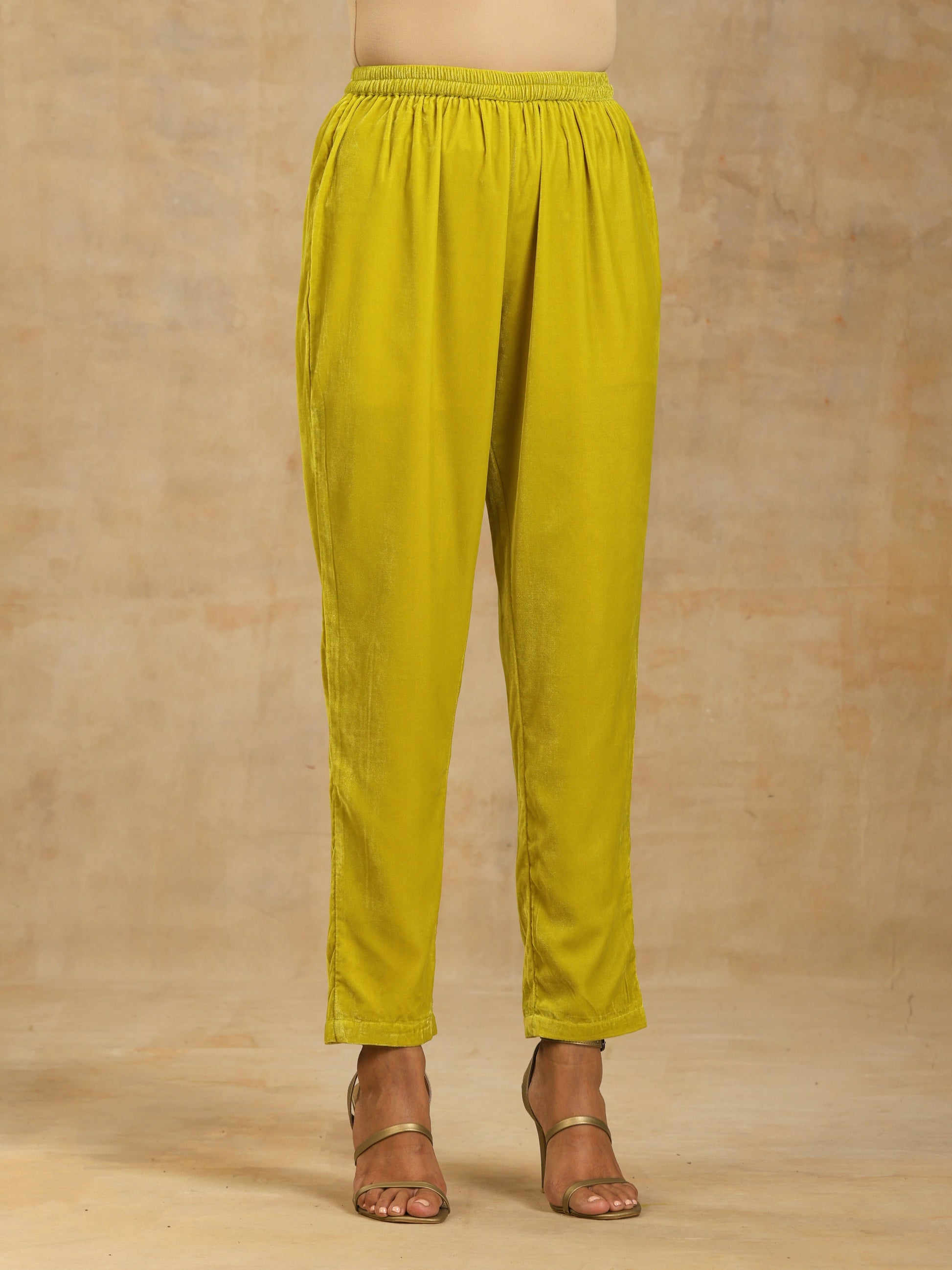 trueBrowns Lime Velvet Pant | Swadesiicart