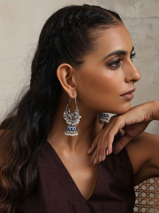 trueBrowns Silver Tone Peacock Jhumka Earrings Truebrowns Lifestyle