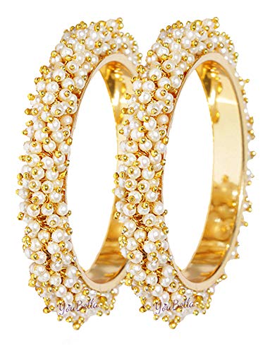 Gold-Polished Alloy Pearl Cluster Bangle Set - The Pari 