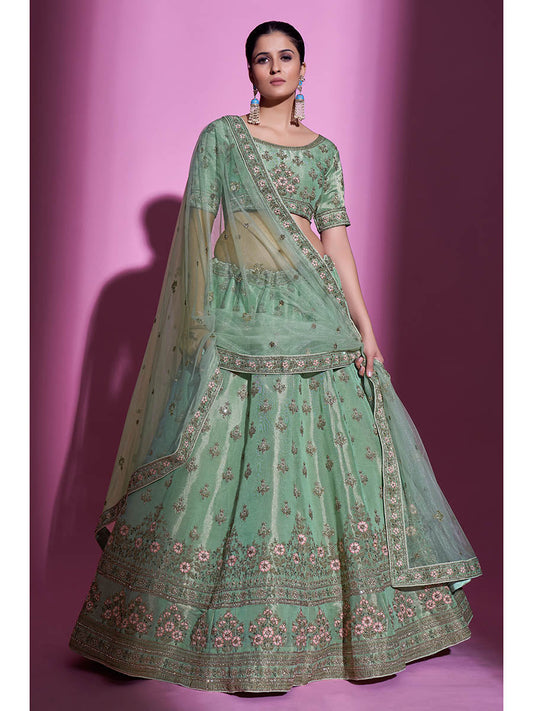 Myra Pista Green Gota Silk Embroidered Designer Lehenga Choli