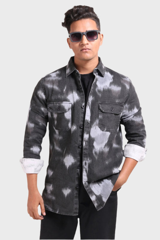Xkind Light Blue Printed Denim Shacket  Grab2Buy Xkind Grab2Buy