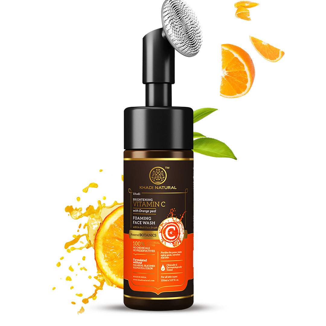 Khadi Natural Vitamin C Foaming Face Wash Within - Built Face Brush - 150ml 