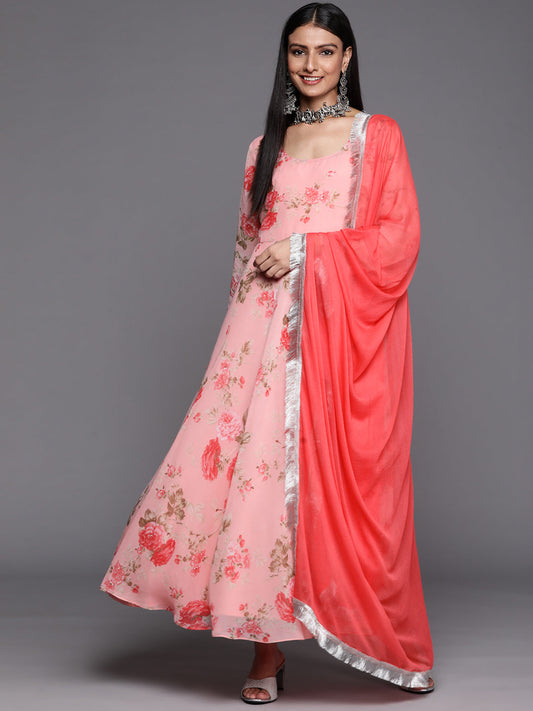 Varanga Pink Anarkali Kurta Paired With Chiffon Dupatta - Grab2buy