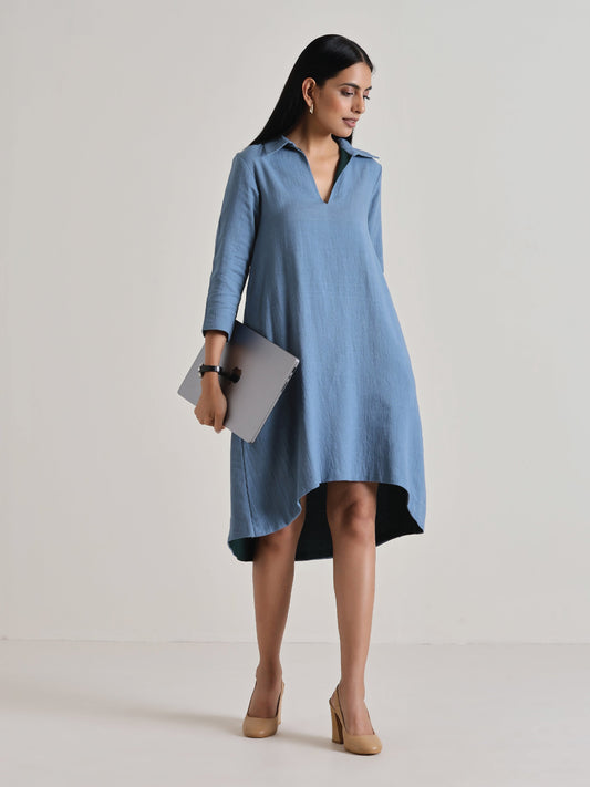 trueBrowns Light Blue Short Collared Dress 