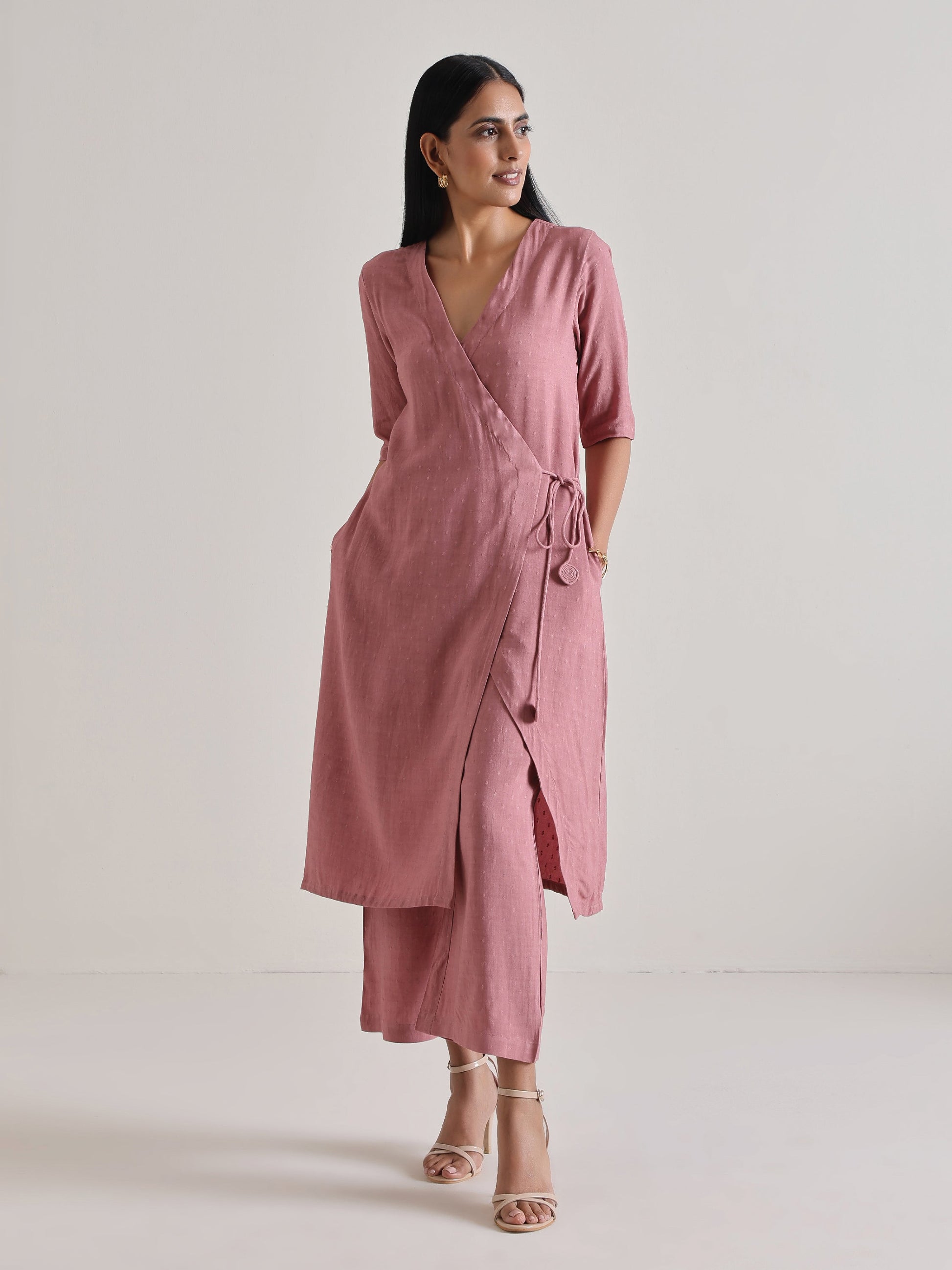 trueBrowns Mauve Angrakha Kurta Set 