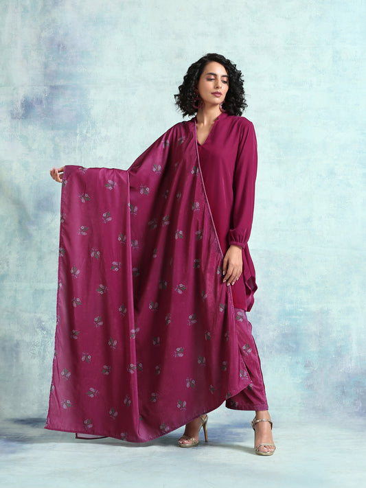 trueBrowns Magenta Printed Velvet Shawl - Grab2buy